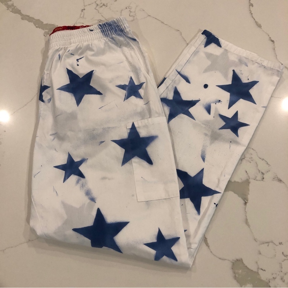 Dickies White Straight Leg Pants with Blue Star Print - Picture 12 of 12